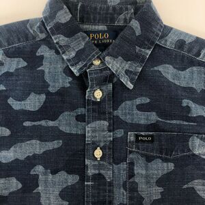Polo Ralph Lauren Youth 6 Blue Camoflauge‎ Chambrey Short Sleeve Button Up Shirt